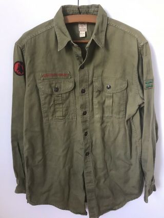 Vtg 1950s Boy Scouts Of America Shirt Olive Green Sanforized Adult Size