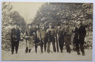 1904 Logging Camp Lumberjacks W Saw/axe/rifle/cook/cant Hook Real Photo Postcard