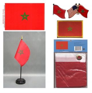 Morocco Heritage Flag Pack - Moroccan 3x5 Flag,  2 Lapel Pins,  Vinyl Flag Decal