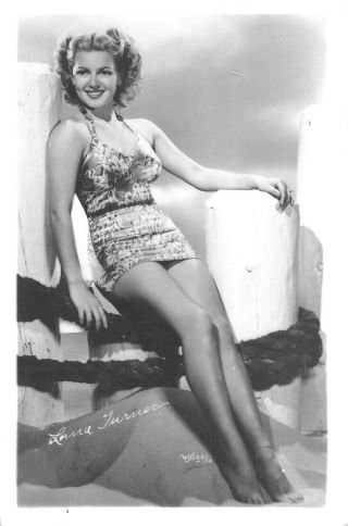 Lana Turner Vintage Sexy Leggy C.  1940 Dbw Swimsuit Rppc Postcard Photo