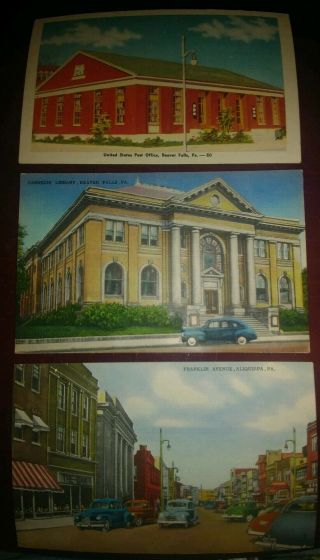 Set Of 3 Vintage Linen Beaver Falls Pa & Aliquippa,  Pa Postcards