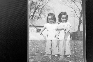 2 Vintage 1940 ' s Photo Negs of Cute Identical Twins Little Girls 3yo with Mother 3