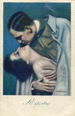Art Deco Officer And Beauty Return Fine Old Postcard Nanni