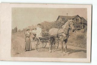 Women And Child On Horse Drawn Carriage Rppc Real Photo 1904 - 1920