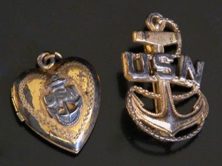 Vintage Usn Navy Locket 1/20 12k Gf On Sterling Pendant,  Pin Military Us
