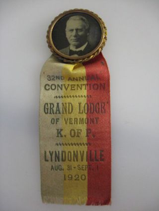 Badge,  32nd Annual Convention,  Grand Lodge Of Vt. ,  Lyndonville,  Aug.  31 - Sept1,  1920