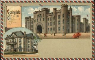 Springfield Il Armory & Gov Mansion C1900 Postcard Postal Card Exc Cond