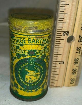 Antique George Bartmann Universal Fish Food Tin Litho Can Vintage Vet Pet Store