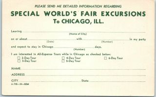 1933 Chicago Expo Postcard " Special World 