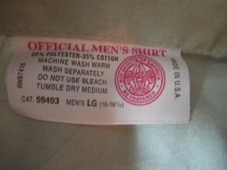 BSA Boy Scout Uniform Shirt Men ' s LARGE SS MADE IN USA 65 Poly/35 Cotton 2