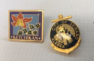 Vintage Souvenir Alaska City Lapel Pins Ketchikan Seward