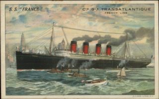 Steamship Ss France Cie & Gle Co French Line York City C1910 Postcard