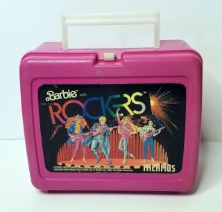 Vintage 1987 Barbie And The Rockers Thermos Lunch Box Hot Pink Mattel Plastic