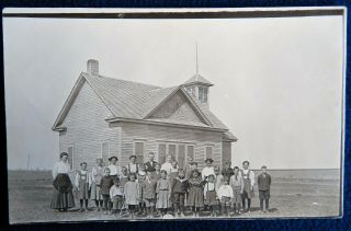 Vtg 1910s Life Rppc Real Photo Postcard Rural School Kids Building Webber Kansas