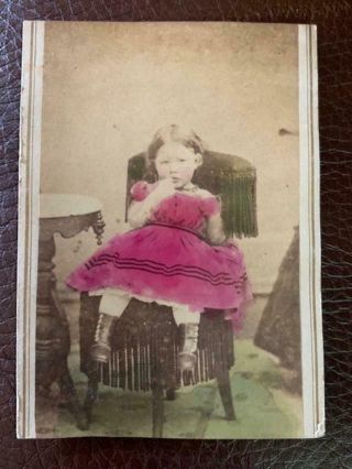 Antique Cdv Photo Pretty Young Girl Tinted Dress Civil War Era York Dessaur