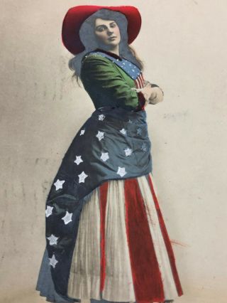 Patriotic Woman American Flag Americana Usa 4th Of July Usa 1908 Postcard