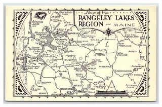 Vintage Postcard Map Of Rangeley Lakes Region Maine G2