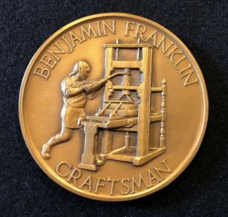 Benjamin Franklin - Craftsman 3 Inch Diam.  Bronze Medallion By Maco