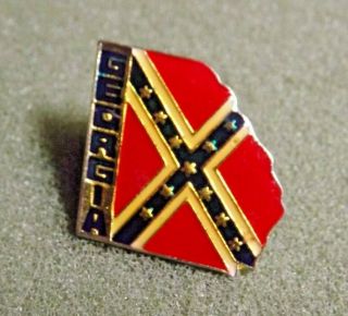 Georgia State Shaped Lapel Pin With The Southern Cross Flag Vintage Souvenir