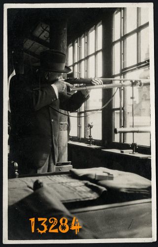 Vintage Photograph,  Man In Hat Shooting W Gun,  Telescope,  Rare,  1920’s Hungary