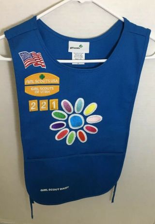 Official Daisy Girl Scouts Uniform Blue Side Tie Smock Apron With Patches