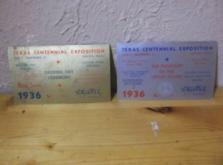 1936 Ticket Texas Centennial Exposition Tickets: Opening Day & Presidents Day