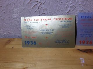 1936 Ticket Texas Centennial Exposition Tickets: Opening Day & Presidents Day 2