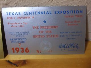 1936 Ticket Texas Centennial Exposition Tickets: Opening Day & Presidents Day 4