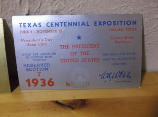 1936 Ticket Texas Centennial Exposition Tickets: Opening Day & Presidents Day 5