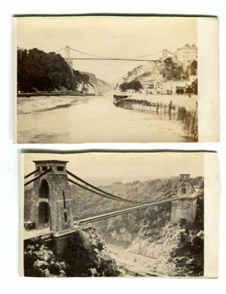2 Early Cdv Clifton Suspension Bridge Bristol Brunell Topographical