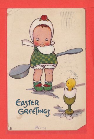 Mabel Lucie Attwell Easter Girl With Egg And Spoon (& Chic) P/u 1924 Pub Tuck