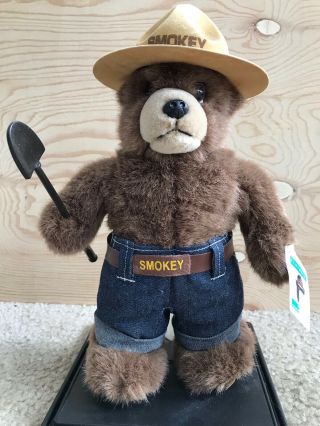 Smokey The Bear Plush Stuffed Toy With Tags On A Stand 12.  5 "