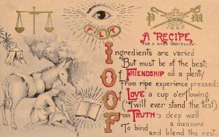 S21 1697 Odd Fellows Postcard Recipe For A Good Oddfellow C.  1910