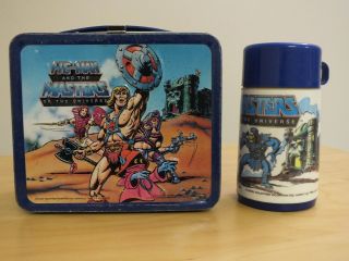 1983 Motu Masters Of The Universe Metal Lunch Box & Thermos - Aladdin Lunchbox