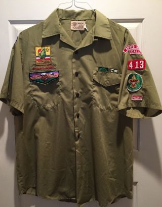 Vintage 1979 Boy Scouts Of America Mens Uniform Shirt Lg Arroyo Grande Cal