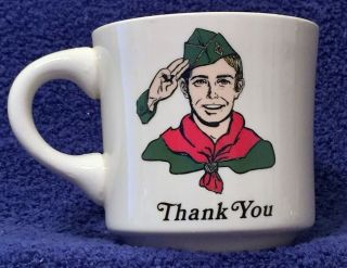 Bsa Mug - Thank You - Boy Scout In Uniform Saluting Overseas Cap - Vintage - Bp
