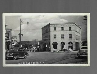 Vintage Postcard Rp Street Scene Old Forge Ny 1940s Old Signs Rondaxe Barber