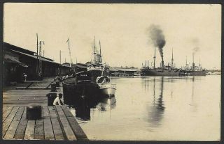 Malaya / Singapore Vintage Real Photo Postcard Ships At Dock