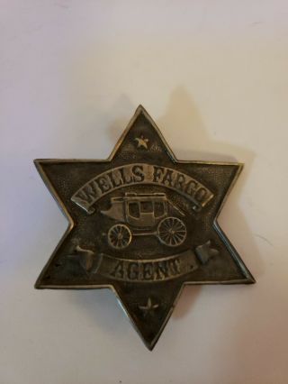 Vtg Wells Fargo Agent Metal Badge 2.  5 "