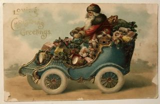 Rare Tuck Santa Claus In Old Car With Toys Antique 1908 Christmas Postcard C850