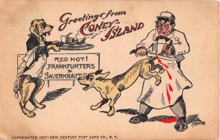1907 Hot Dog Comic Greetings From Coney Island Ny Postcard Sgd.  Haenrke Brooklyn