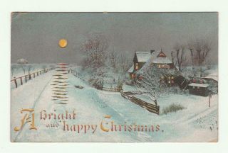Vintage Htl A Bright & Happy Christmas Postcard Hold To Light