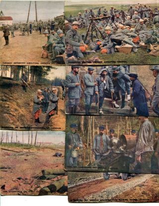7 Old Postcards French Army At Verdun World War 1 Military Views 1916