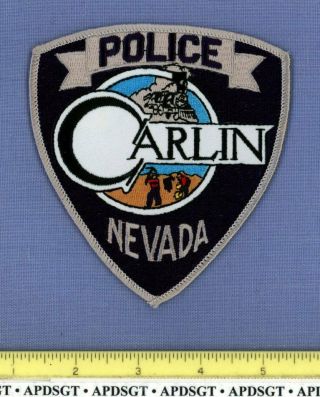 Carlin (blue) Nevada Sheriff Police Patch Old Steam Railroad Train Gold Miner