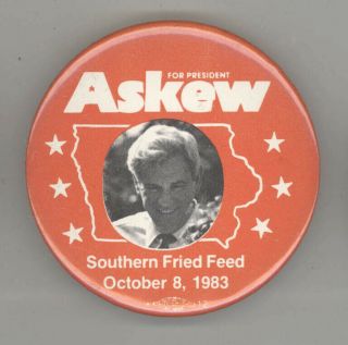 1984 Reubin Askew Iowa Caucus Political Pin Button Pinback Badge Florida Fl Ia