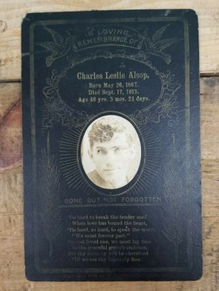 Antique Remembrance Funeral Card Charles Alsop 1913 Rockwell City Iowa Ia