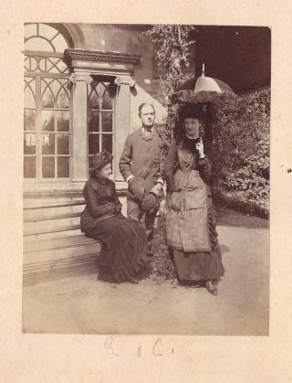 Victorian Gentleman & Ladies In The Garden - Antique Albumen Photograph C1890