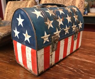 Vintage/antique Red White Blue Metal Lunch Pail Usa