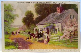 1915 Advertising Postcard Home Sewing Machine Orange Ma,  Horse Drawn Wagon