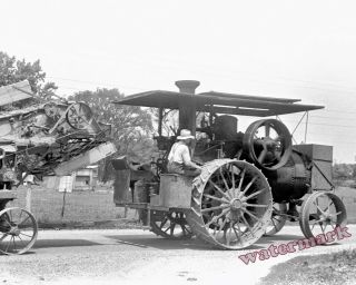 Photograph Farm Steam Tractor Pulling Grain Seperator Year 1938 Ohio 8x10